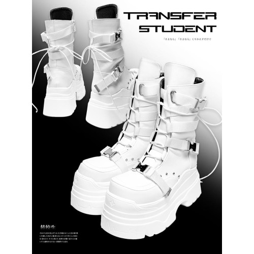 轉校生 賽博學院 原創亞文化厚底馬丁靴龐克風辣妹短靴機能風靴子 轉校生 賽博學院 原創亞文化厚底馬丁靴龐克風辣妹短靴機能風靴子