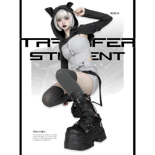 轉校生 賽博學院 原創亞文化厚底馬丁靴龐克風辣妹短靴機能風靴子 轉校生 賽博學院 原創亞文化厚底馬丁靴龐克風辣妹短靴機能風靴子