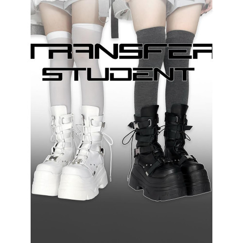 轉校生 賽博學院 原創亞文化厚底馬丁靴龐克風辣妹短靴機能風靴子 轉校生 賽博學院 原創亞文化厚底馬丁靴龐克風辣妹短靴機能風靴子