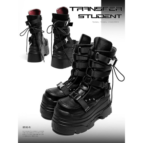 轉校生 賽博學院 原創亞文化厚底馬丁靴龐克風辣妹短靴機能風靴子 轉校生 賽博學院 原創亞文化厚底馬丁靴龐克風辣妹短靴機能風靴子