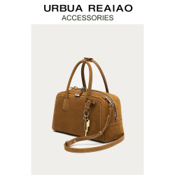 頭層牛皮波士頓包女2025春季新款真皮復古單肩斜後後背包手提保齡球包