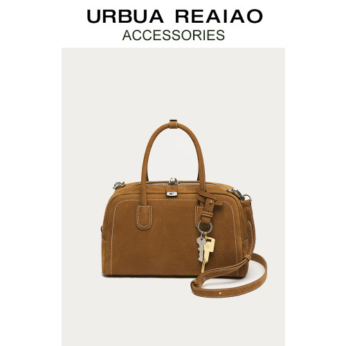 頭層牛皮波士頓包女2025春季新款真皮復古單肩斜後後背包手提保齡球包