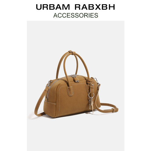 頭層牛皮波士頓包女2025春季新款真皮復古單肩斜後後背包手提保齡球包