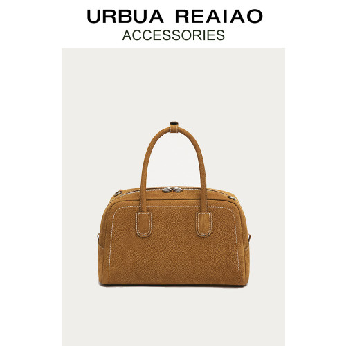 頭層牛皮波士頓包女2025春季新款真皮復古單肩斜後後背包手提保齡球包