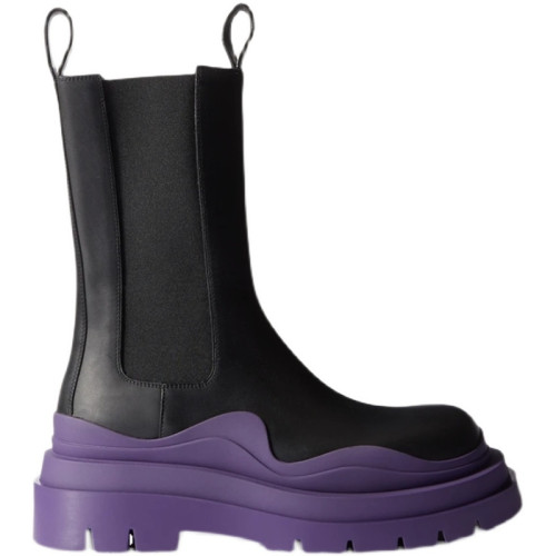 大碼菸筒靴女41-42中筒切爾西靴mona同款真皮厚底紫色馬丁靴