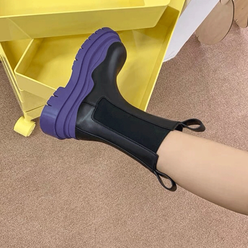 大碼菸筒靴女41-42中筒切爾西靴mona同款真皮厚底紫色馬丁靴