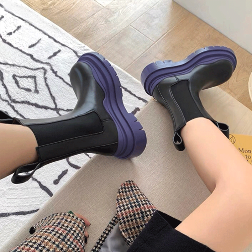 大碼菸筒靴女41-42中筒切爾西靴mona同款真皮厚底紫色馬丁靴