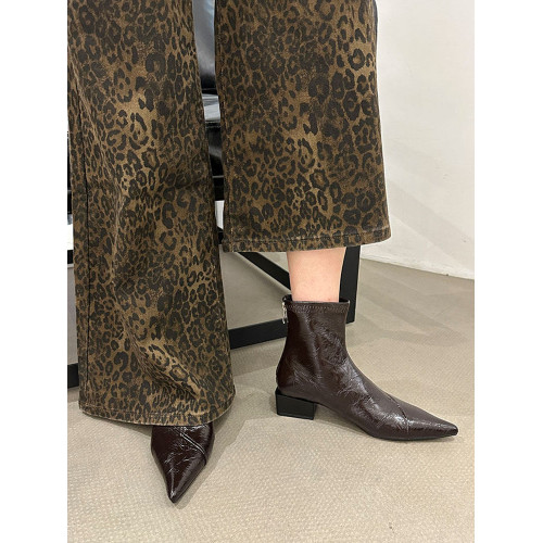 羊皮版~法式復古尖頭切爾西靴女粗跟短靴瘦瘦靴小衆設計感馬丁靴 羊皮版~法式復古尖頭切爾西靴女粗跟短靴瘦瘦靴小衆設計感馬丁靴