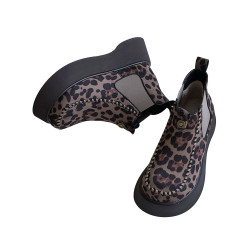 復古豹紋切爾西靴女短靴子2025新款爆款瘦瘦靴厚底加絨馬丁靴棉鞋