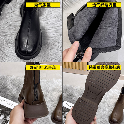 厚底馬丁靴女2026新款秋冬英倫風短靴加絨瘦瘦靴中筒切爾西女靴子