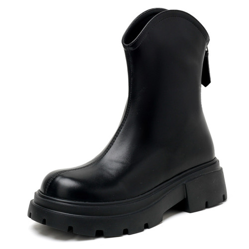 胖mm加肥加寬大碼女靴41-43百搭短筒短靴子厚底英倫風寬腳馬丁靴