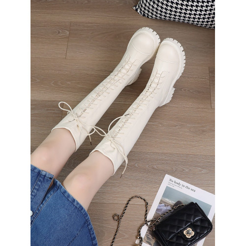 長筒靴女2025年秋季新款厚底瘦瘦綁帶馬丁靴不過膝高筒皮靴騎士靴