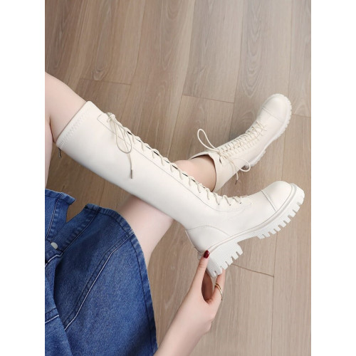 長筒靴女2025年秋季新款厚底瘦瘦綁帶馬丁靴不過膝高筒皮靴騎士靴