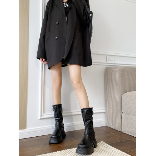 厚底馬丁靴女2025新款春秋季長筒靴騎士中筒靴復古西部牛仔短靴子
