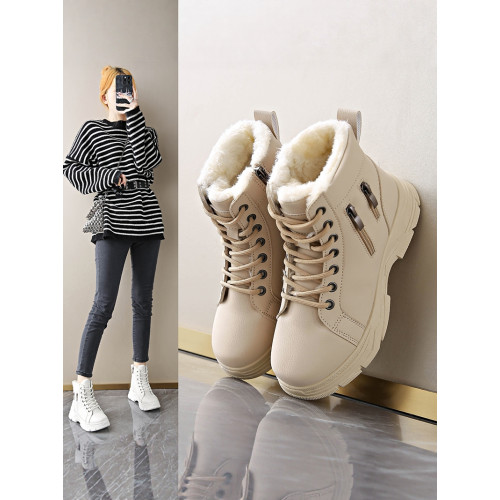 高幫運動鞋女2026新款秋冬季厚底加絨二棉鞋雪地靴保暖皮面馬丁靴