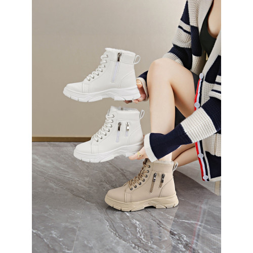 高幫運動鞋女2026新款秋冬季厚底加絨二棉鞋雪地靴保暖皮面馬丁靴