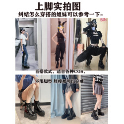 龐克風厚底馬丁靴女秋冬黑色中筒y2k機車靴增高cos小個子短靴高跟