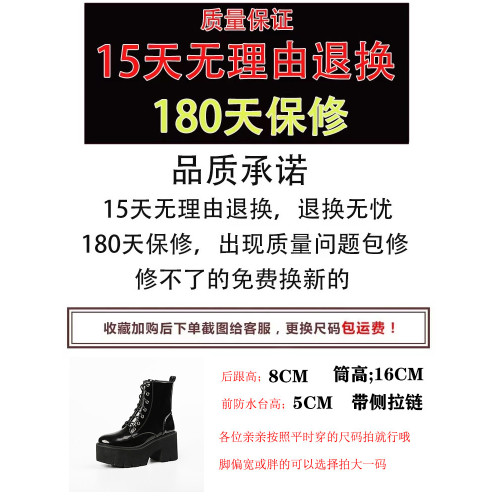 龐克風厚底馬丁靴女秋冬黑色中筒y2k機車靴增高cos小個子短靴高跟
