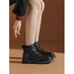 大東23冬季新款韓版圓頭粗跟系帶低筒戶外短馬丁潮靴女鞋23D1707