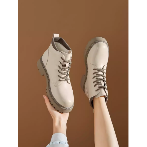 大東23冬季新款韓版圓頭粗跟系帶低筒戶外短馬丁潮靴女鞋23D1707