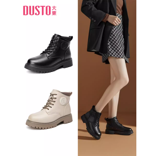 大東23冬季新款韓版圓頭粗跟系帶低筒戶外短馬丁潮靴女鞋23D1707
