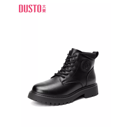 大東23冬季新款韓版圓頭粗跟系帶低筒戶外短馬丁潮靴女鞋23D1707