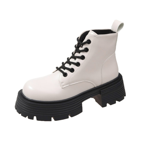 小個子增高厚底馬丁靴女2025年秋季新款系帶復古百搭英倫風短靴子