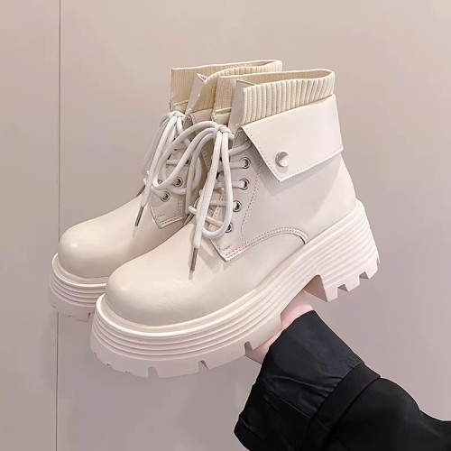 小個子增高厚底馬丁靴女2025年秋季新款系帶復古百搭英倫風短靴子