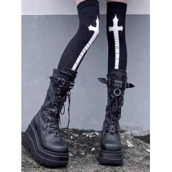 Demonia同款y2k厚底機車暗黑哥特式辣妹中筒靴女啞光黑色騎士靴