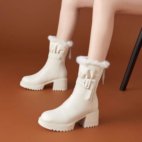 雪地靴女2025新款中筒馬丁靴秋冬季加絨加厚保暖棉鞋冬鞋白色棉靴