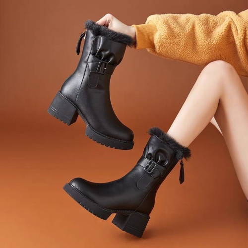 雪地靴女2025新款中筒馬丁靴秋冬季加絨加厚保暖棉鞋冬鞋白色棉靴