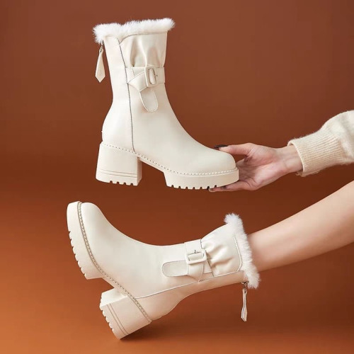 雪地靴女2025新款中筒馬丁靴秋冬季加絨加厚保暖棉鞋冬鞋白色棉靴