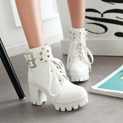 側拉鍊百搭馬丁靴女短靴子2025秋冬季新款高跟女靴粗跟女鞋大碼40