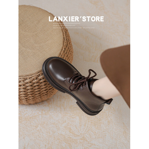 真皮馬丁靴女2026新款英倫風棕色小個子顯瘦綁帶爆款厚底短靴子秋