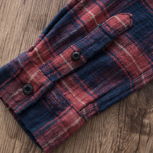 重磅美式復古磨毛格子襯衫男士阿美哢嘰寬鬆純棉工裝長袖襯衣男