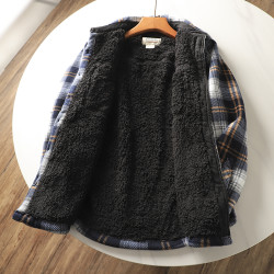 老美單~可做棉衣~秋冬男士加絨加厚保暖寬鬆羊羔毛法蘭絨格子襯衫