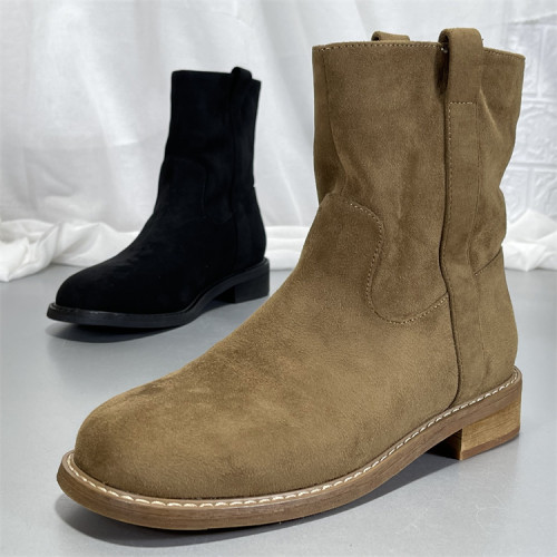 羊皮切爾西靴牛仔靴2025秋季新款復古磨砂馬丁靴女套筒中跟短靴子 羊皮切爾西靴牛仔靴2025秋季新款復古磨砂馬丁靴女套筒中跟短靴子