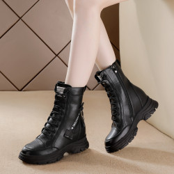 真皮馬丁靴女2025秋冬新款英倫風百搭爆款小個子厚底內增高短靴子