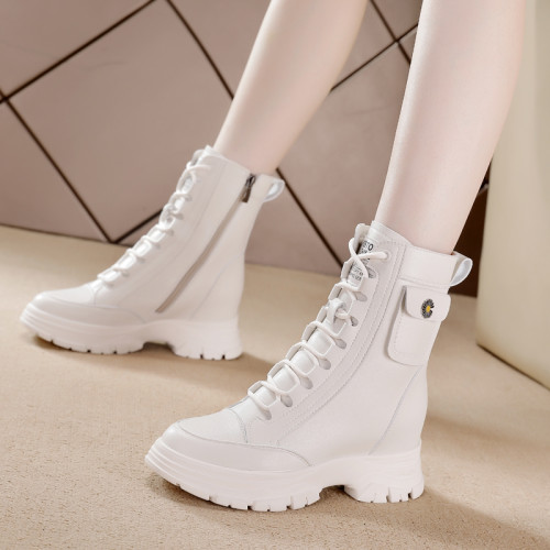 真皮馬丁靴女2025秋冬新款英倫風百搭爆款小個子厚底內增高短靴子