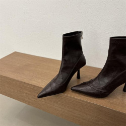 羊皮版~韓版尖頭細跟短靴女短筒高跟鞋時裝靴軟皮彈力靴秋瘦瘦靴