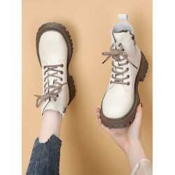 馬丁靴女款英倫風2025新款春秋單靴顯瘦短靴真皮厚底機車靴小碼34