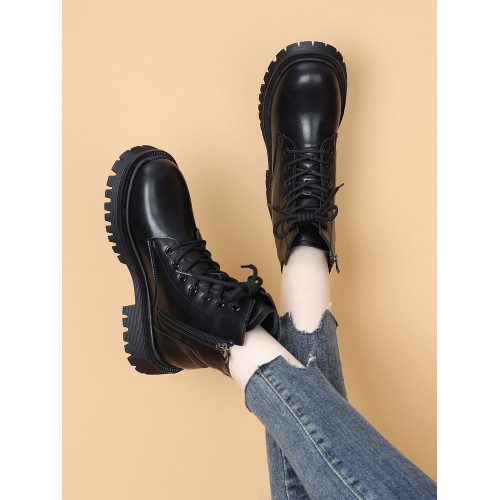 馬丁靴女款英倫風2025新款春秋單靴顯瘦短靴真皮厚底機車靴小碼34