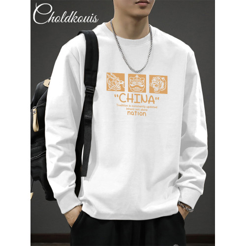 260克重磅純棉長袖t恤男士春秋季2026新款百搭寬鬆休閒上衣打底衫