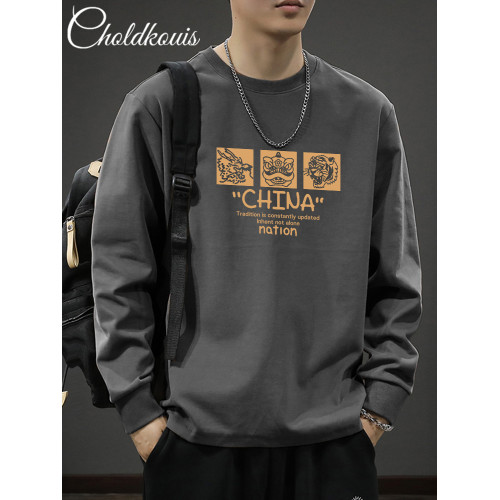 260克重磅純棉長袖t恤男士春秋季2026新款百搭寬鬆休閒上衣打底衫