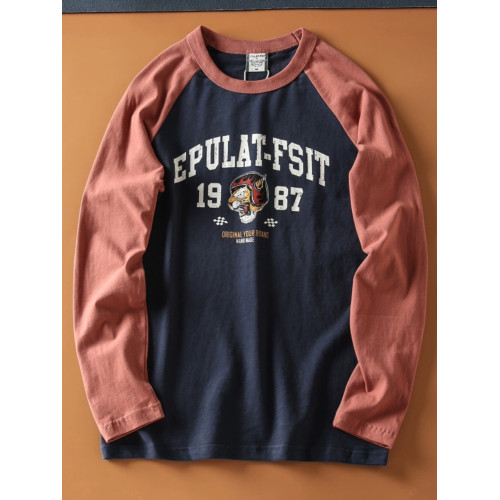 秋季新款 純棉水洗磨毛撞色插肩袖男士圓領休閒百搭長袖T恤衫打底 秋季新款 純棉水洗磨毛撞色插肩袖男士圓領休閒百搭長袖T恤衫打底