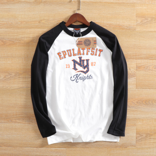 全棉磨毛美式復古字母印花秋季新品男士圓領打底長袖T恤潮體恤衫