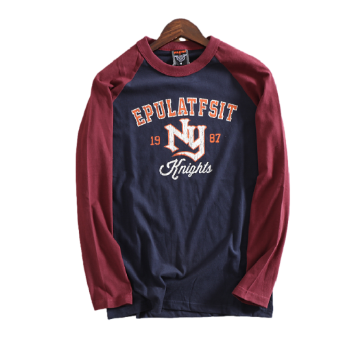 全棉磨毛美式復古字母印花秋季新品男士圓領打底長袖T恤潮體恤衫