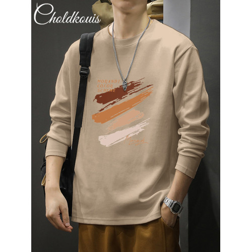 長袖t恤男士秋季純棉潮流寬鬆大碼休閒上衣新款青少年百搭打底衫