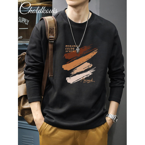 長袖t恤男士秋季純棉潮流寬鬆大碼休閒上衣新款青少年百搭打底衫