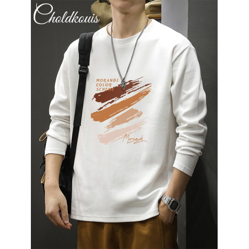 長袖t恤男士秋季純棉潮流寬鬆大碼休閒上衣新款青少年百搭打底衫